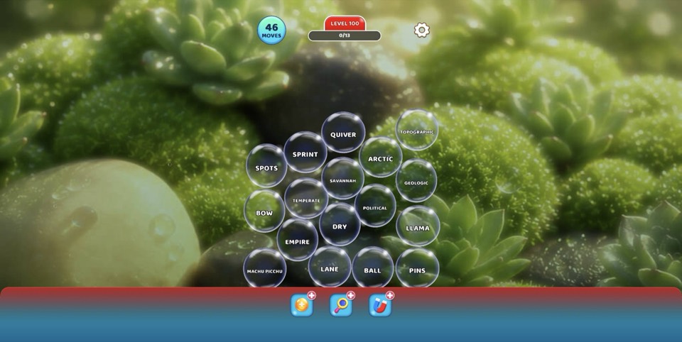 Bubble Word Jam level 100 starting board, captured during our verification playthrough