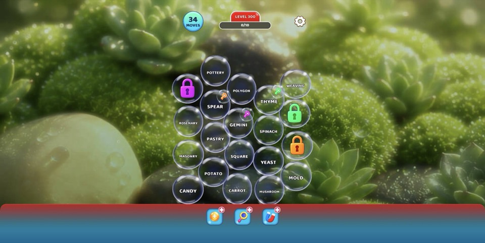 Bubble Word Jam level 300 starting board, captured during our verification playthrough