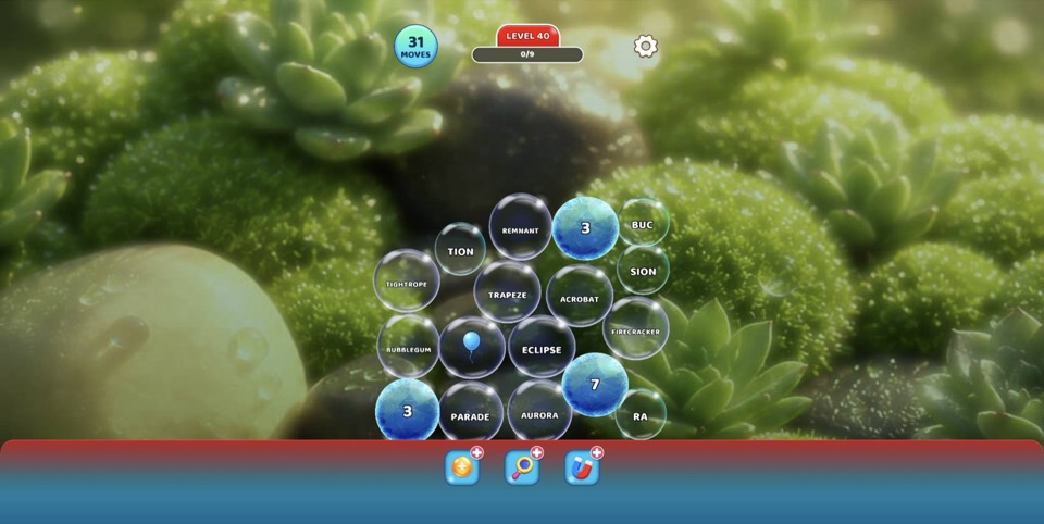 Bubble Word Jam level 40 starting board, captured during our verification playthrough
